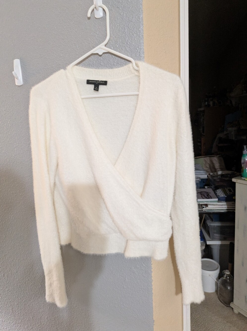 Banana Republic Cream Wrap-Front V-Neck Sweater